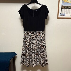Eshakti Black and Leopard Print Fit and Flare Women’s Dress NWOT Sz 12 🐆
